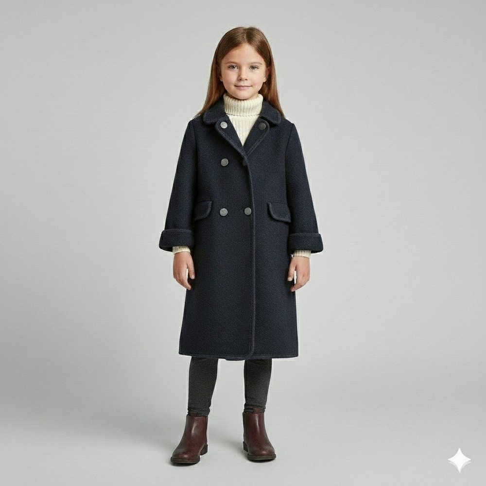 Giesswein Kids Wool Coat Navy Blue Double Breasted Made in Austria Sz 116(5y-6y)